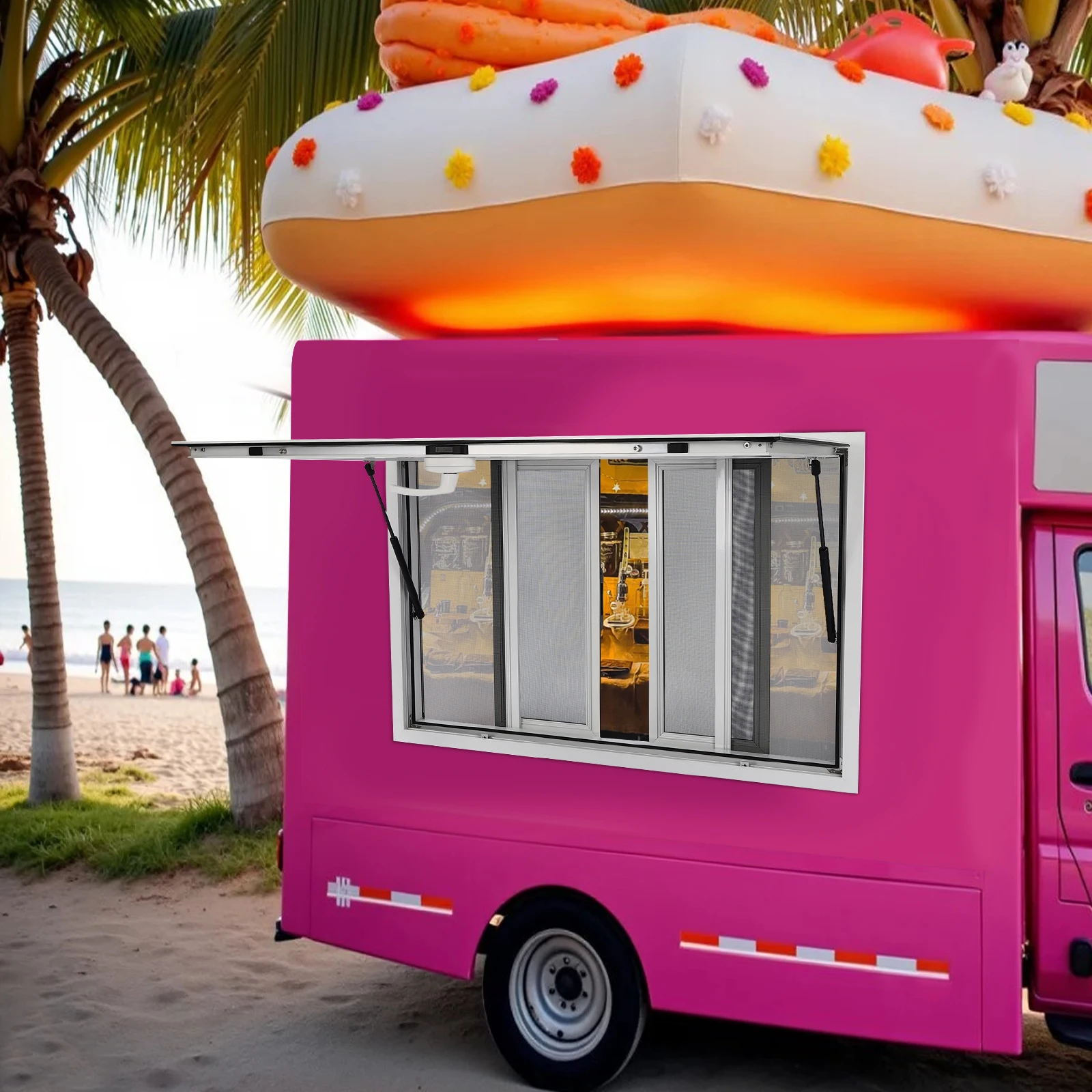 Upgrade Your Food Business!4-Screen Wall Mount Concession Window with Smooth Pneumatic Lift, Ideal for Ice Cream&Hot Dog Stands