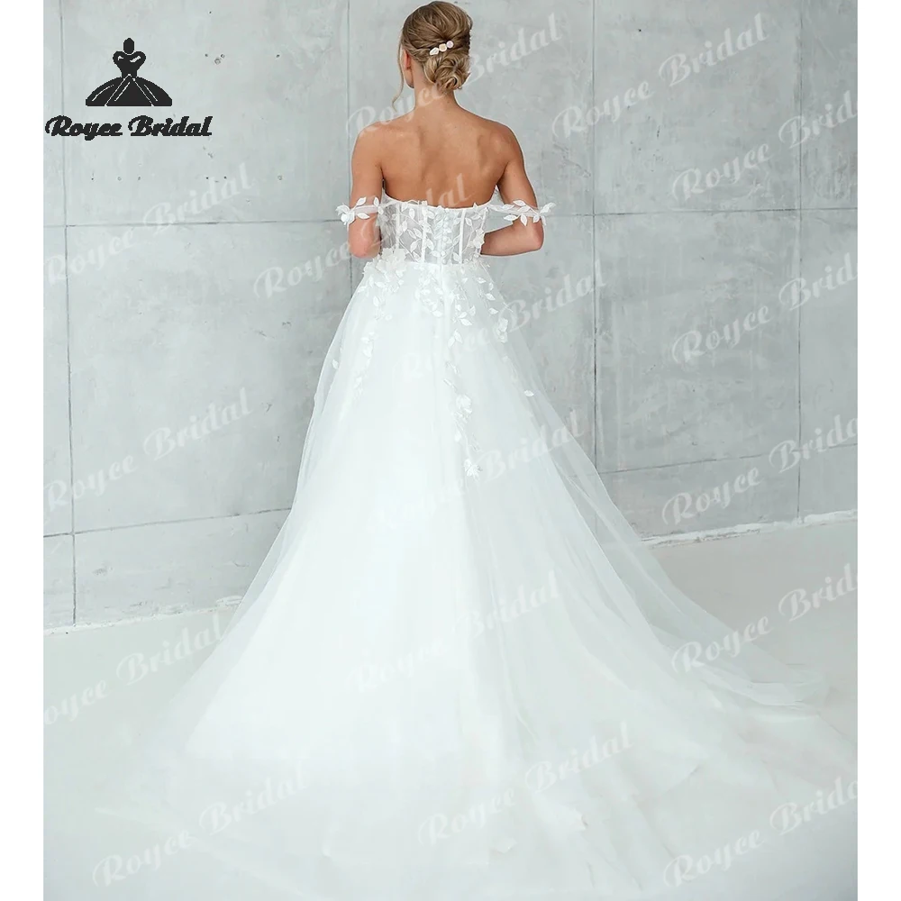 Rustic Off The Shoulder Tulle A Line Wedding Dresses 2026  Flower Appliques Beach Bridal Gown Customized vestido de novia