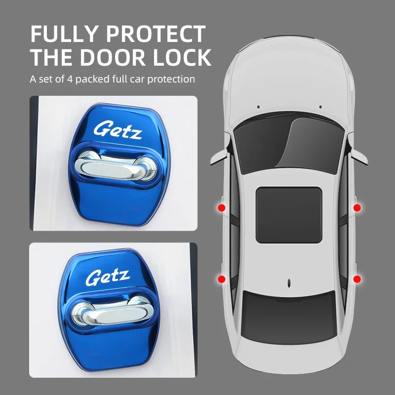 4PCS Car Interior Door Lock Anti-rust Cover Buckle Styling for Hyundai GETZ Logo Protective Stainless Steel Case Decoration