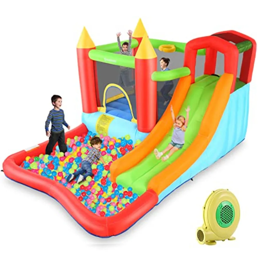 Casa de rebote, castillo de rebote inflable con soplador para niños de 3 a 12 años, parque acuático de casa inflable para exteriores/interiores (146" x 103" x 73")