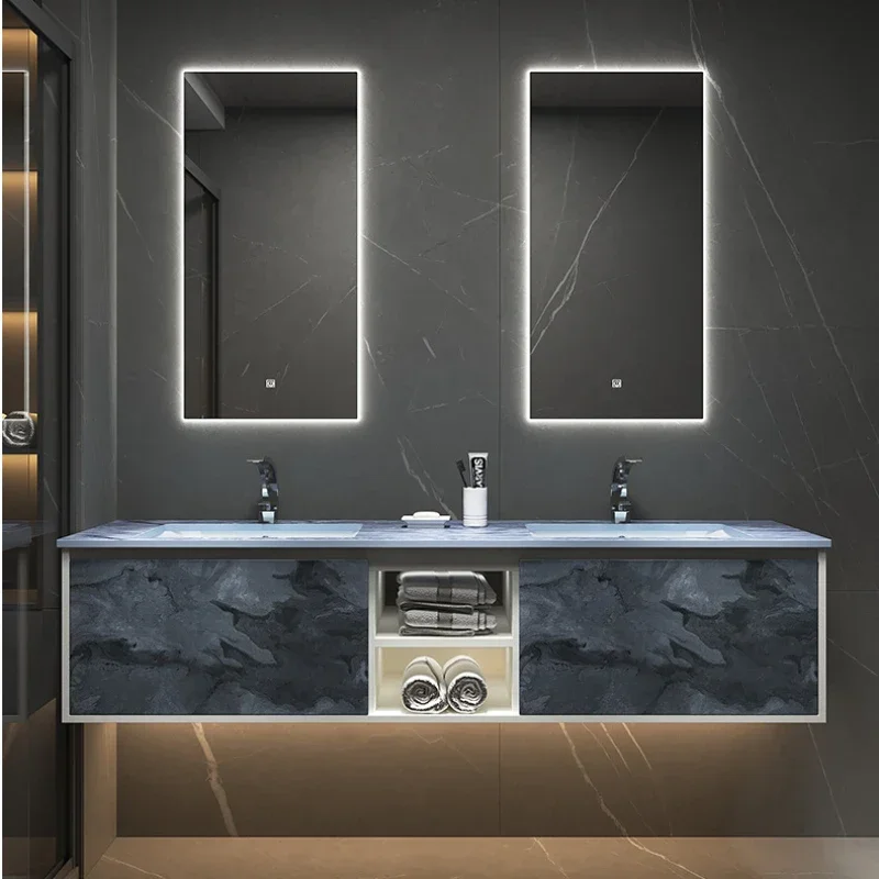 

High end Italian light bathroom cabinet, wash basin, wash basin, rock plate, double cabinet combination