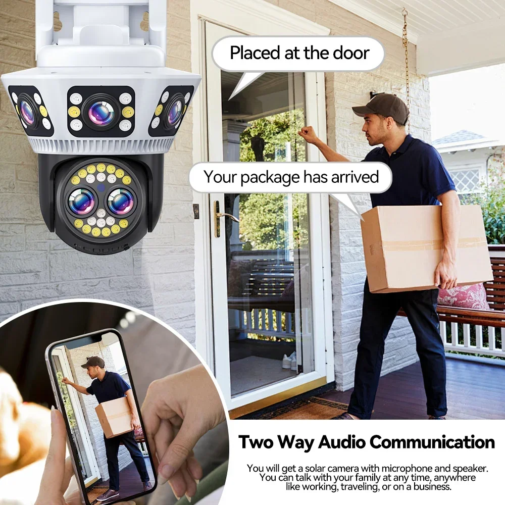 8K 12MP WiFi Camera Outdoor Night Vision 10X Zoom Three-screen Body Detection Two-way Voice Security Video Surveillance IP CCTV