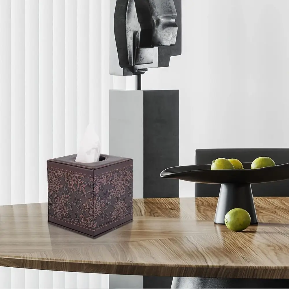 Tissue Box Cover Square Leather Tissue Box Holder Napkin Facial Paper Organizer Bottom with Magnet Reinforcement Home Hotel Rest