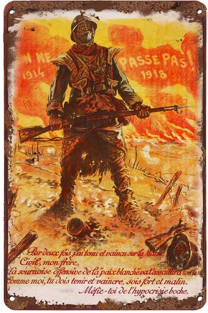 Graman Vintage Tin Sign They Shall not Pass - French World War One Poster Plaque Metal Sign Entryway Decor Gallery Wall Signs An