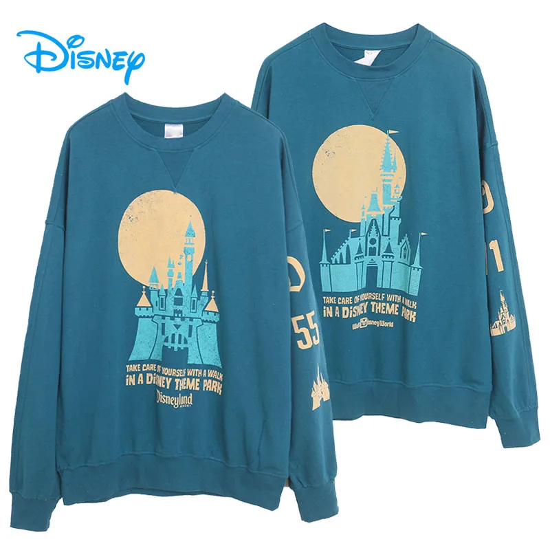 

Disney World Disneyland Letters Castle Sweatshirt Women O Neck Long Sleeve Pullover Tops Retro Casual Loose Jumper Streetwear