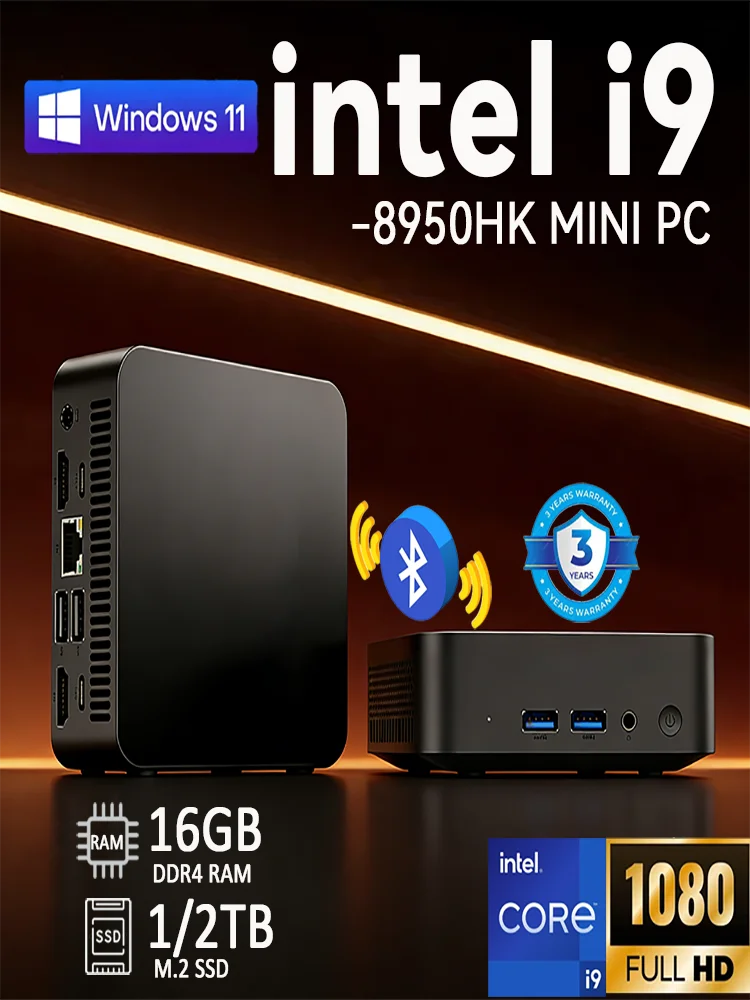 Mini PC Core i9-8950HK Windows 11 Pro 16GB DDR4 1TB/2TB M.2 SSD Gamer PC 4K HD Dual WIFI 6 BT5.2 Desktop Computer - afbeelding 2