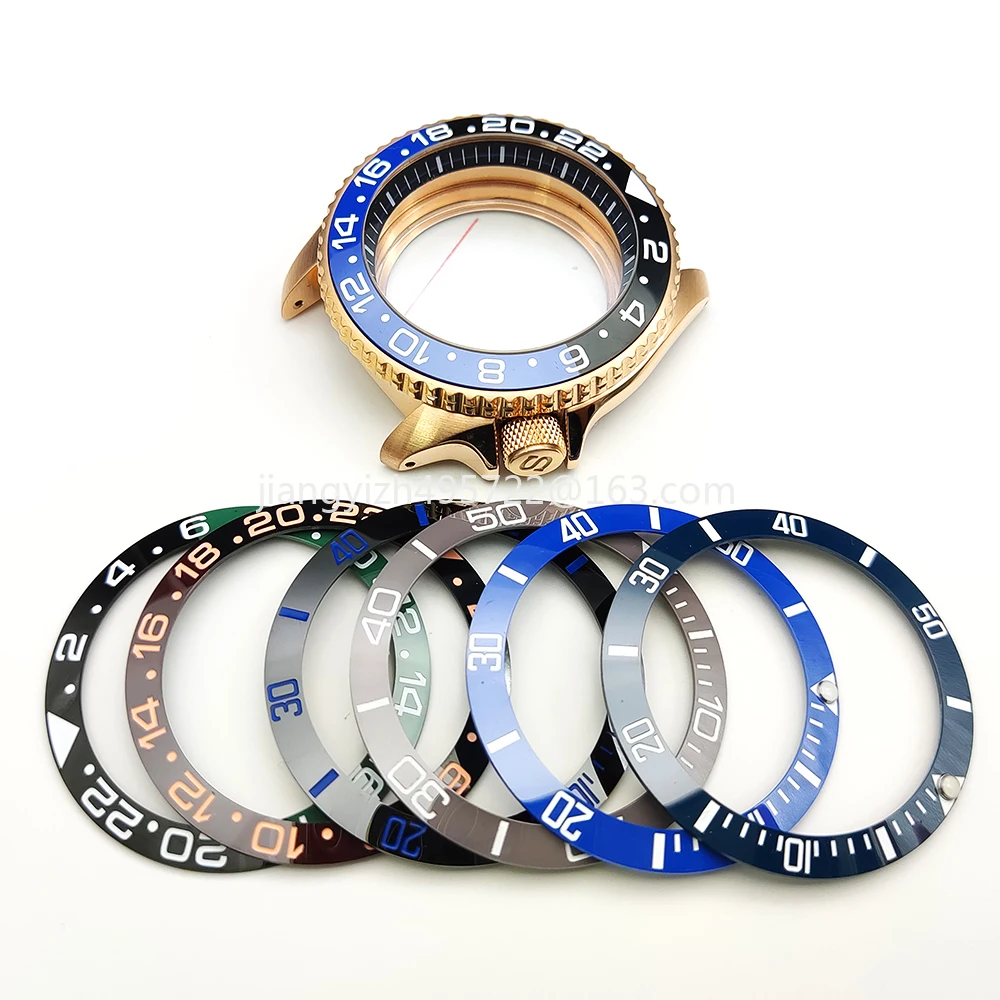 

New Rose Gold 42MM Modified Watch Accessories NH35 Case Sapphire Ceramic Bezel SK007 Steel Case Transparent