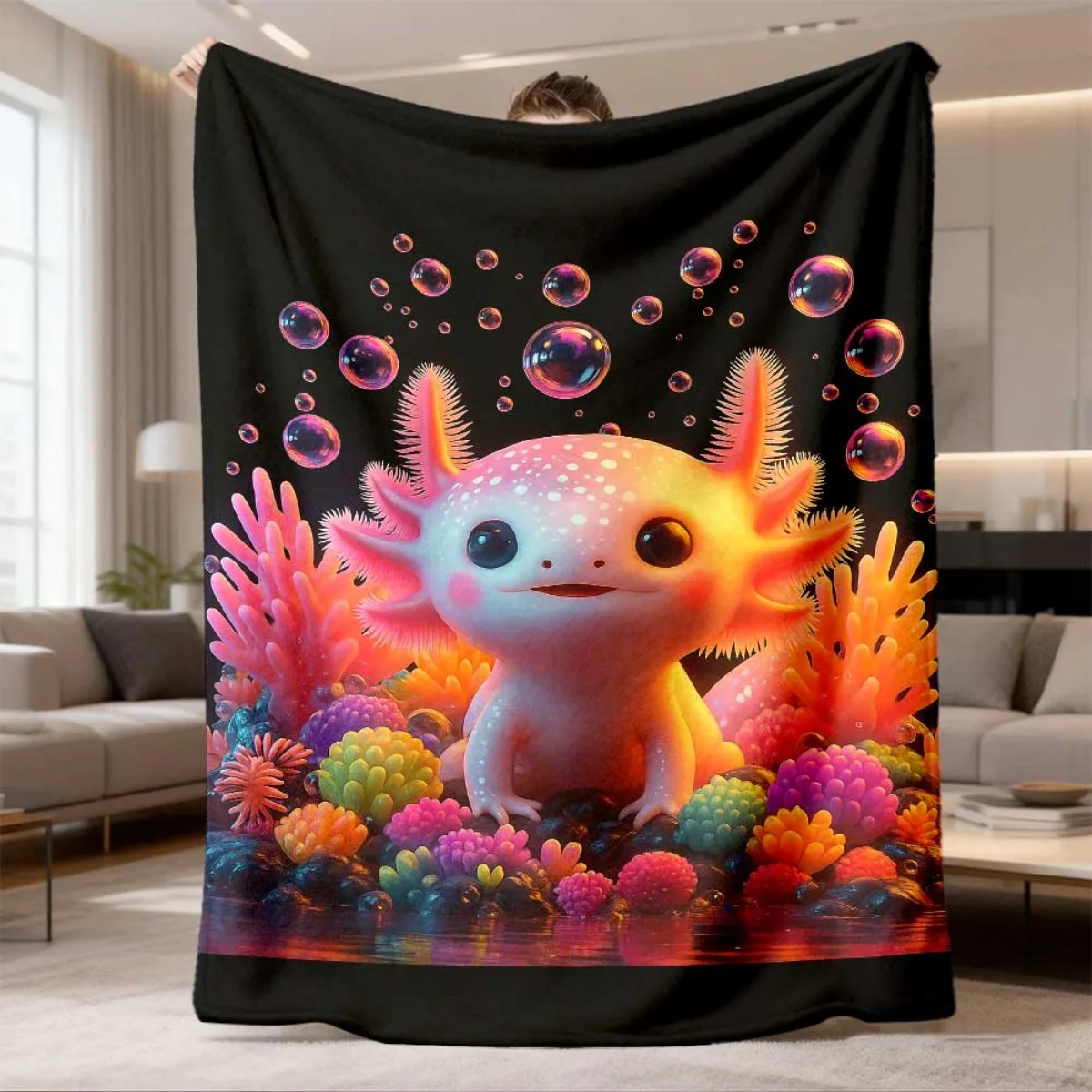 Cute Little Character Bubble Bath Throw Blanket Plush Toy Aesthetic Nursery Decor Gift for Baby Shower