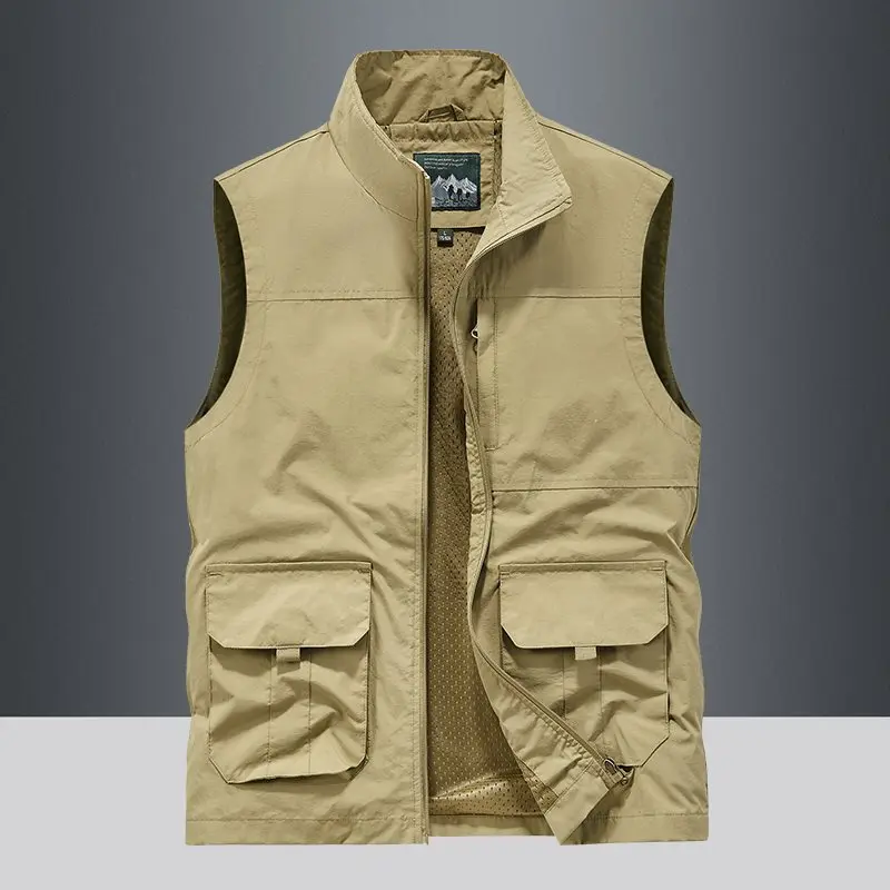 

Повседневный жилет для активного отдыха весна-осень с воротником-стойкой, множеством карманов, дышащий, модный городской стиль