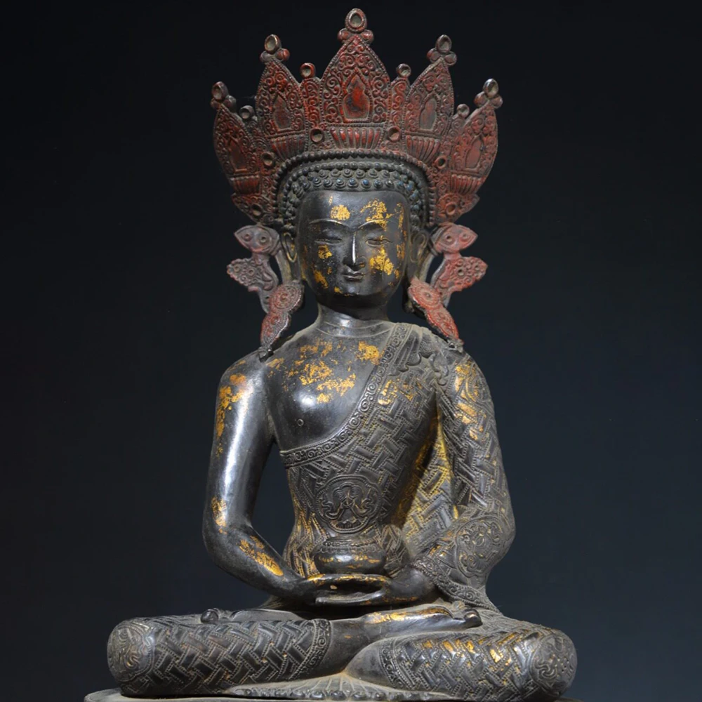 Jowo Buddha Shakyamuni Statue Solid Brass Carved Buddhist Altar Worship Home Decor Tabletop