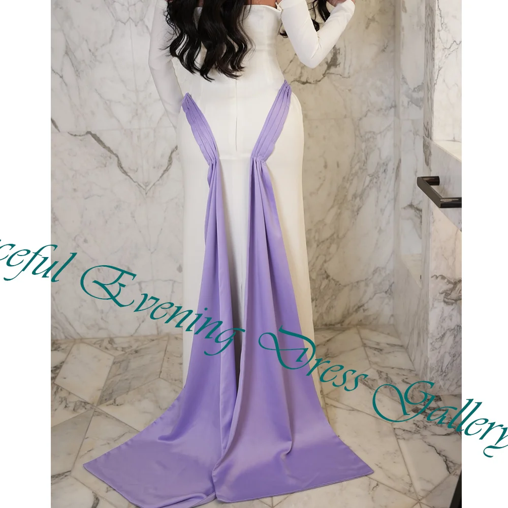 Customized Classic Contrast Color Sequined Boat Neck Floor Length Evening Dress Straight Jersey Long Sleeves Vestidos Para Mujer