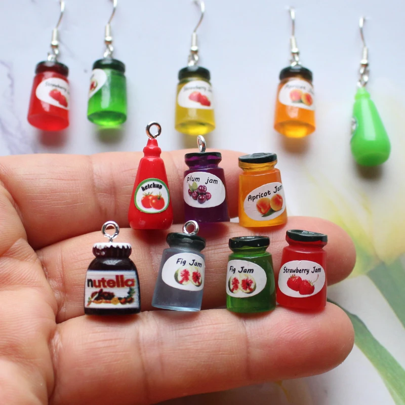 10Pcs Min Strawberry Fruit Jam Bottle Resin Tomato Mustard Paste Pendant Party Gift Photo Prop Kitchen Doll Home Tableware Decor