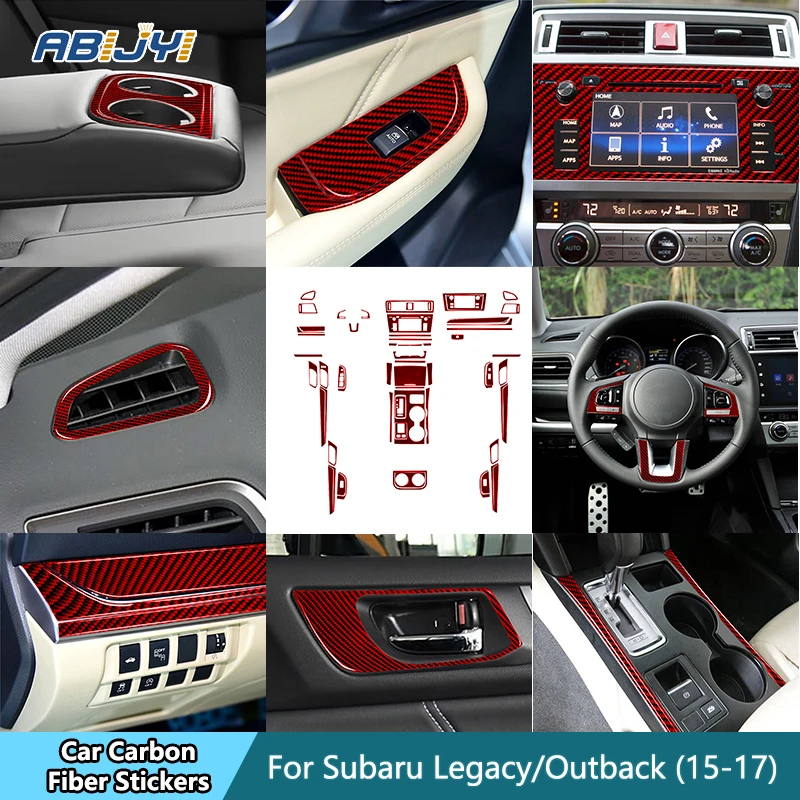 

New Carbon Fiber Red Stickers Decorative For Subaru Legacy Outback 2015 2016 2017 Car Interior Accessories