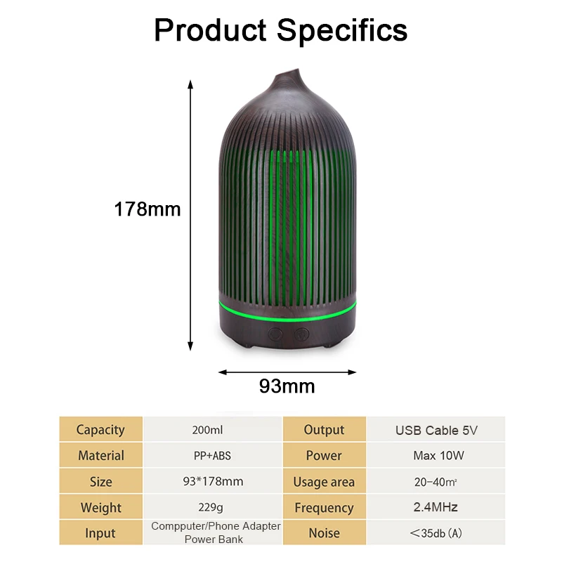 Difusor de aceites esenciales USB para el hogar y la Oficina, humidificador de aire con niebla fría ultrasónico de luz LED nocturna de 7 colores, Mini difusor de Aroma