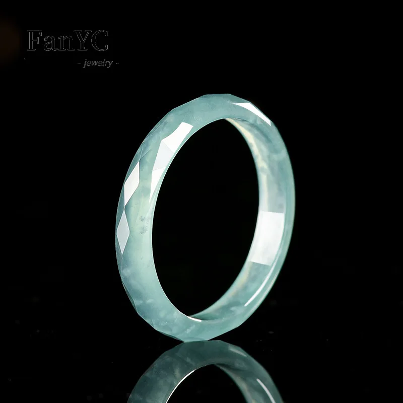Natural A-grade Jadeite Blue Water Diamond Face Ring Fashionable and Simple Couple's Matching Rings New Style Gift