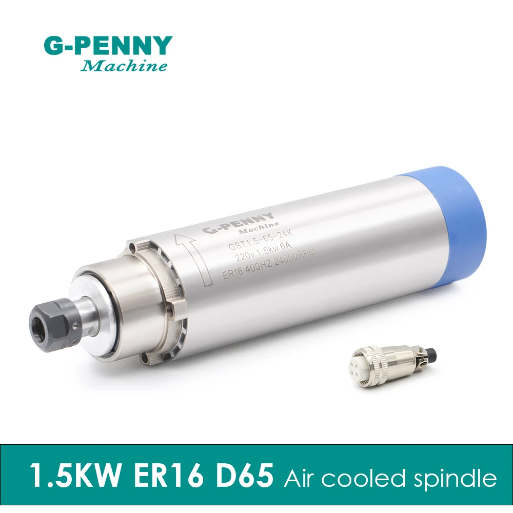 New Arrival! g-penny 1.5KW ER16 D65 Air cooled spindle motor  65x258mm 220v/380v 4pcs ball bearings Wood Working