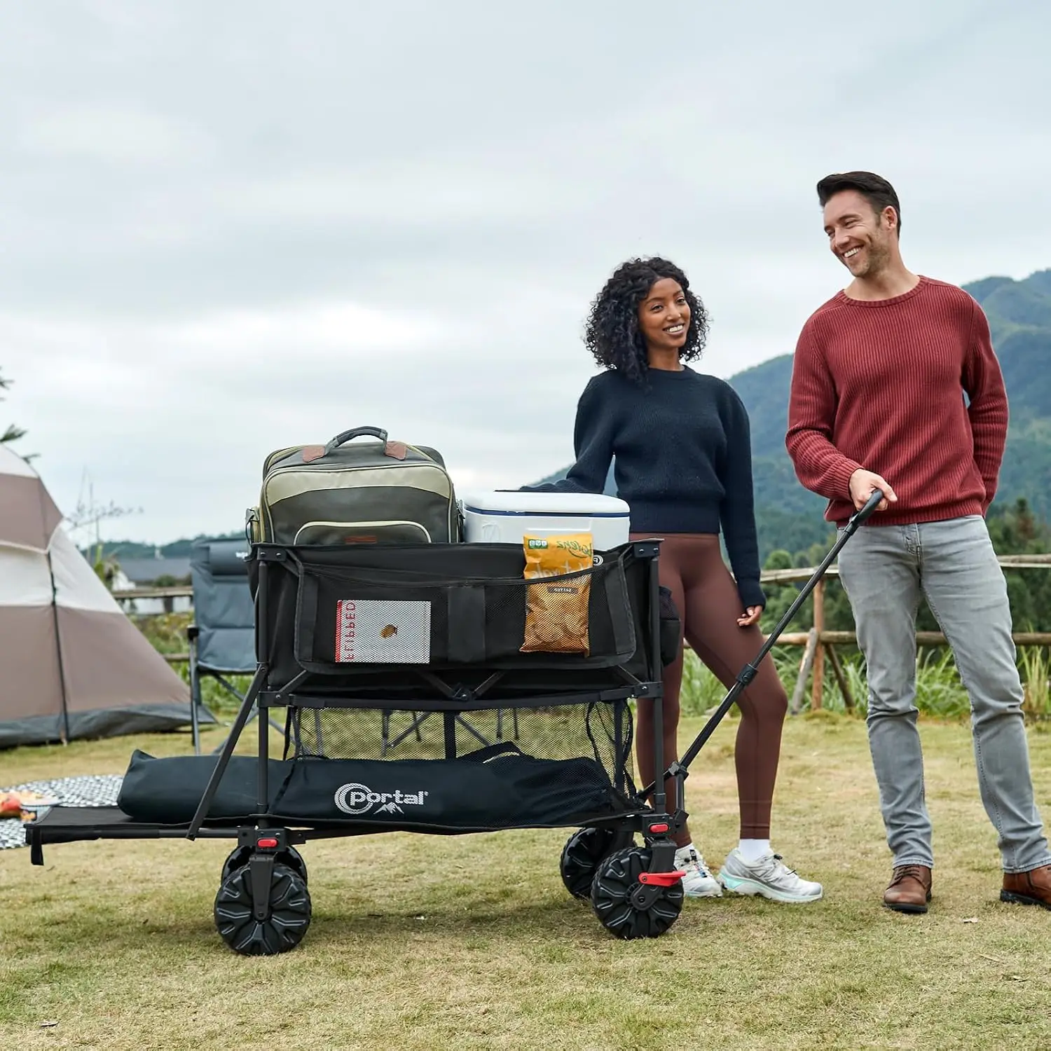 400L Double Decker Wagon with Brakes, Heavy Duty Collapsible Cart | 660lb Foldable Utility Wagon Cart, 660lb All-Terrain Big Wheels & 54