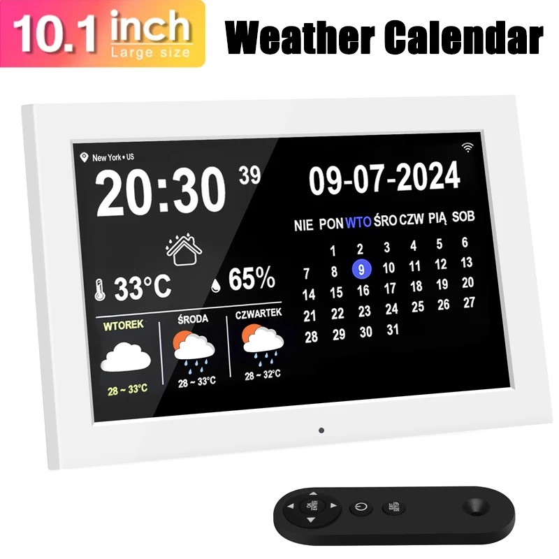 10.1Inch WIFI Weather Digital Calendar Large Screen Display Time Date Weather Forecast Smart Wall Calendar with Memo Reminder