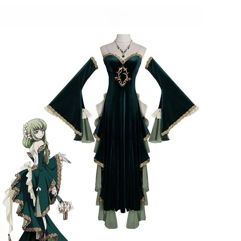 

Code Geass Cosplay Costume - C.C. Green Gown & Lelouch Ashford Academy Uniform - Men's & Women's Anime Role Play Outfit