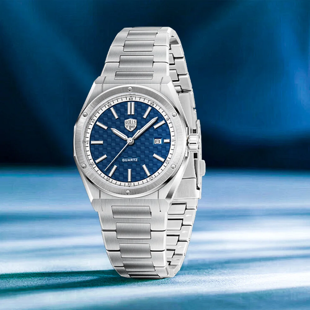 2026 RollsTimi Design Lattice Quartz Men's Watches Top Brand Sapphire All-Steel Luminous Men's Watch Calendar Relógios Masculino
