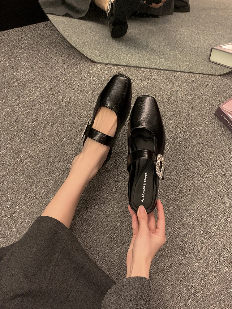 

Women's Shoes and Slippers 2025 Spring/Summer New Collection Retro Fashion Flash Diamond Low Heel Muller Shoes