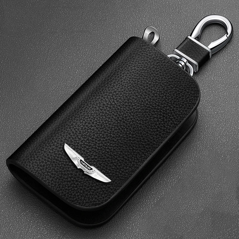 

Leather Key Case For Chrysler Pacifica 300 Glacier 300C SRT8 Delta Ypsilon Metal Logo Waist Pendant Cover Keychain Accessories