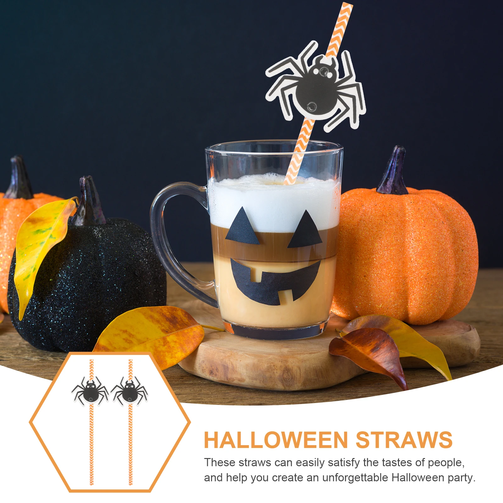 

24 Pcs Spider Straw Plugin Halloween Party Decorations for Milk Tea Shop Supplies Celebration Cartoon Straws Drinking Paper