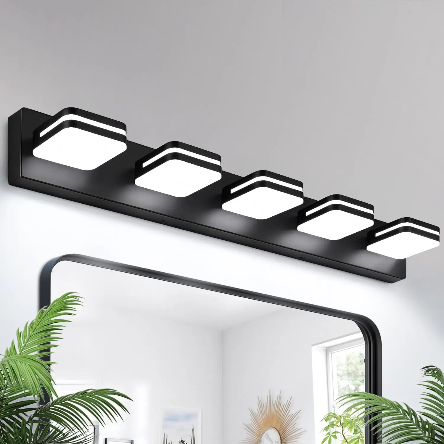 

360° Rotate LED Bathroom Vanity Light, 2100LM Matte Black, Modern Wall Fixture Over Mirror, Natural White 5000K