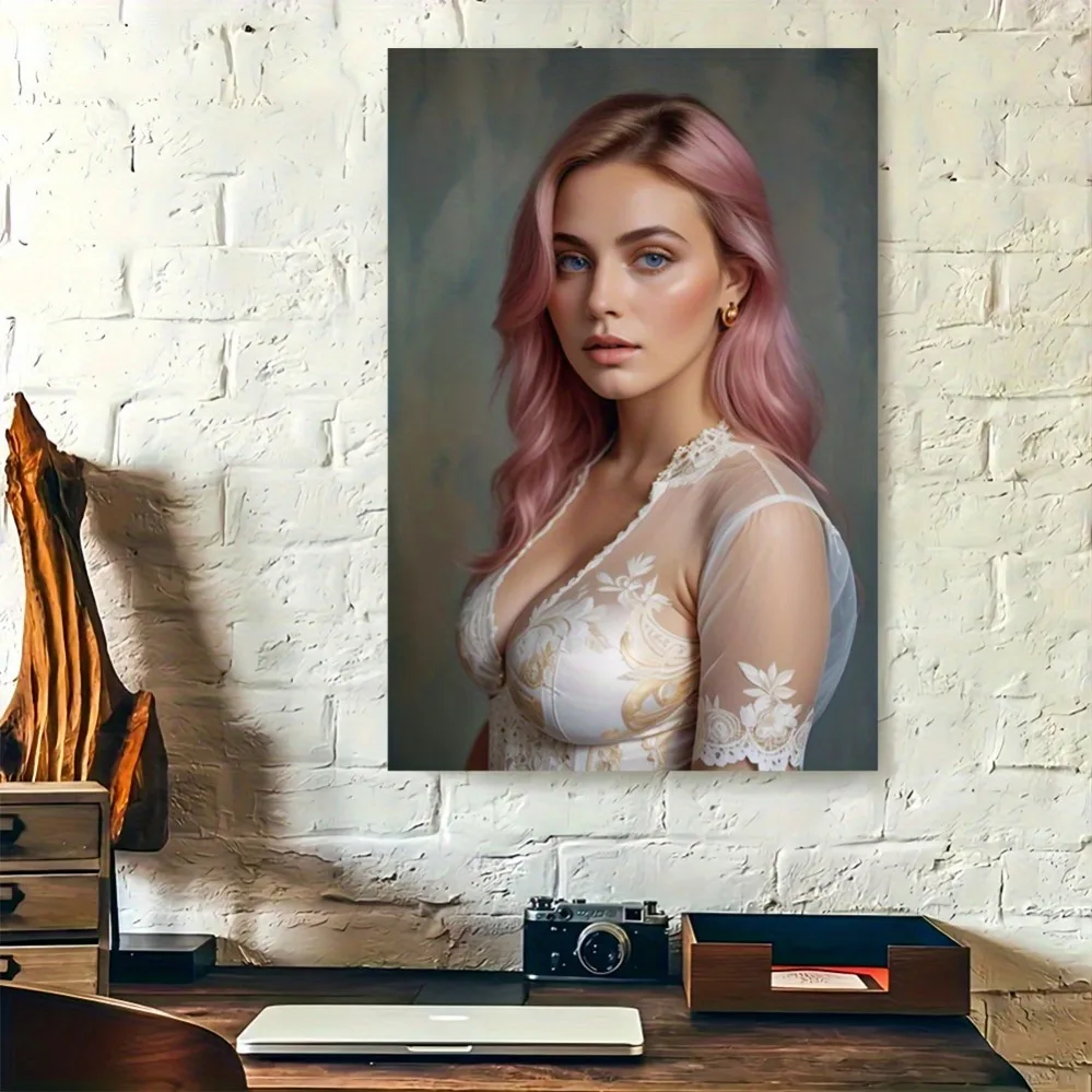 

Vintage Tin Sign, 2D Pink Fairy Lady Wall Art, Elegant Floral Decor for Living Room Bedroom Office.