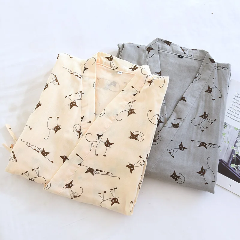 Men's and Women's Sleeping Gowns Cotton Double-layer Gauze Home Clothes Half Sleeve Sweat Steamed Pajamas Couple Bathrobes