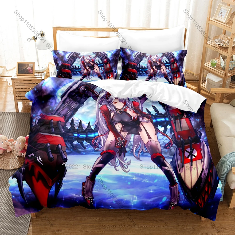 Naval Anime Azur Lane All Ship Girls Character Print Duvet Cover + 2 Pillowcases Soft Microfiber Gamer Room Bedding Home Textile