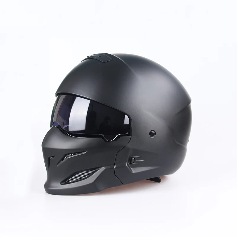 Glossy Black Motorcycle Full Face Helmet Retro Open Face Cascos Moto Locomotive Personality Half Predator Casque Kask Helm DOT