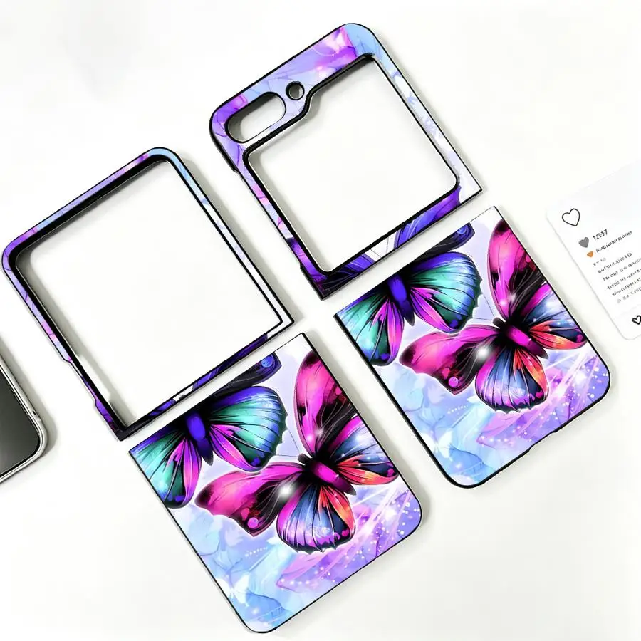 Back Phone Cover Funda Case for Samsung Galaxy Z Flip 8 Flip4 Flip6 Flip3 Z Flip 7 6 5 4 3 Flip7 FE Flip5 Purple Iridescent