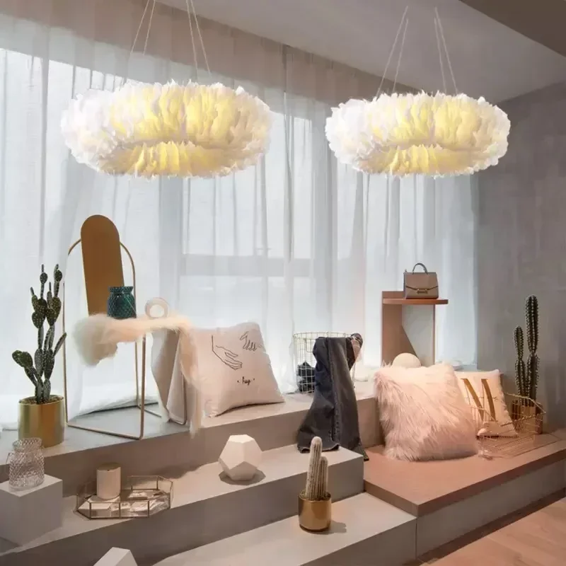 Nordic Creative Colorful Feather Chandeliers Living Room Romantic Girl Bedroom LED Pendant Lamp Modern Home Lighting Decoration
