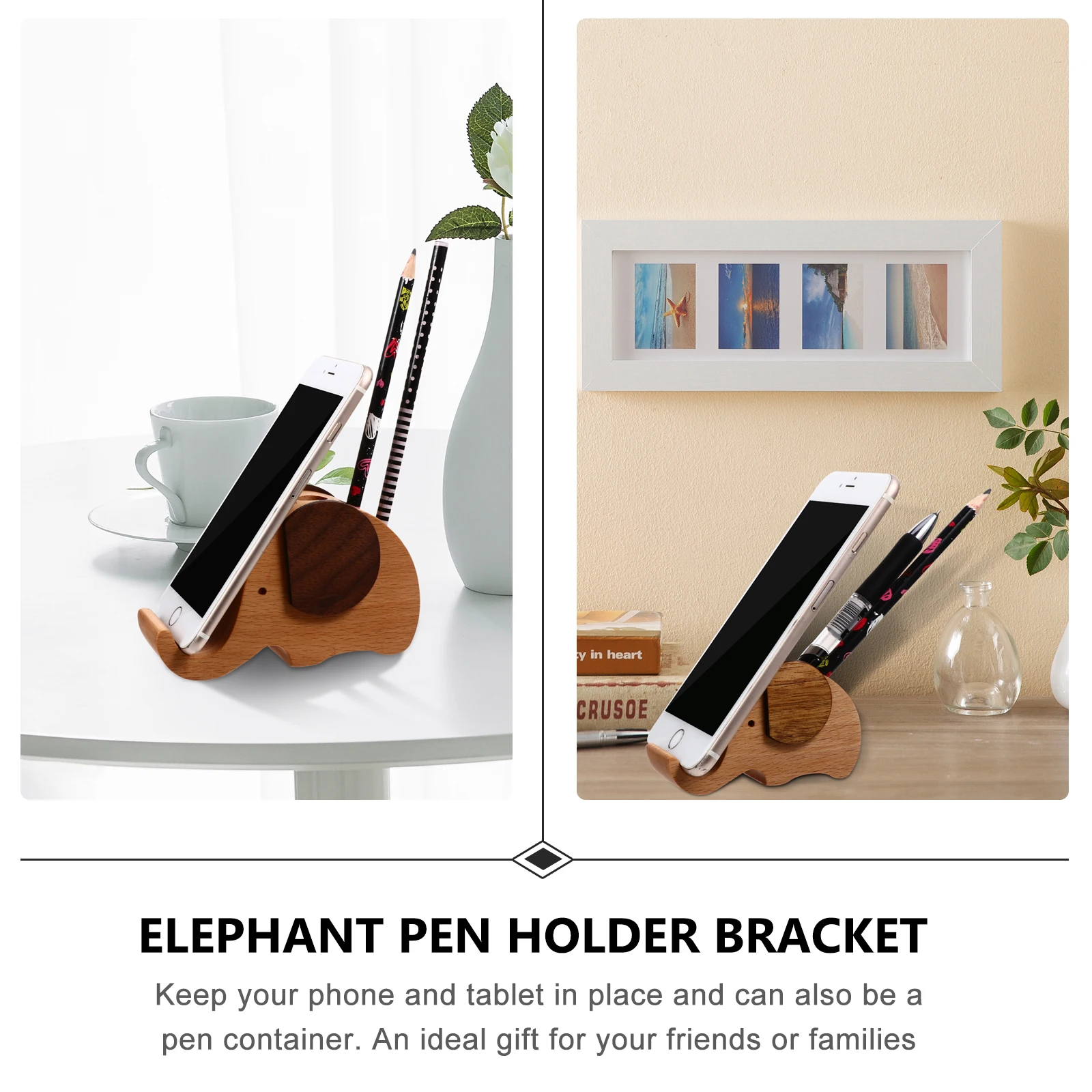 

Creative Wooden Desktop Pen Container Phone Stand For Home Office School Holds Tablets Cell Phones Lightweight Simple