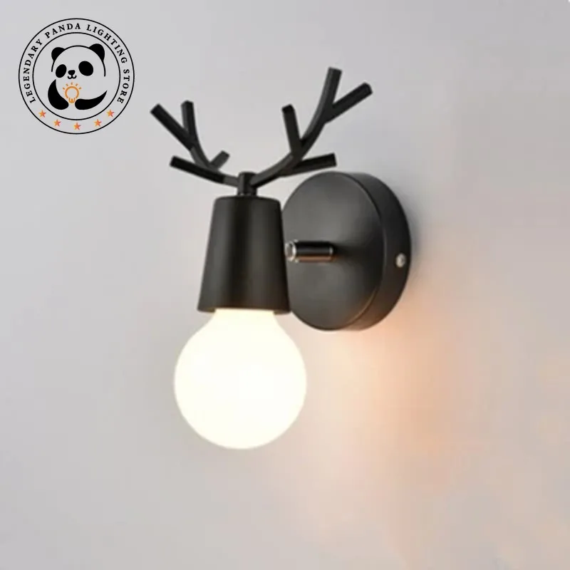 

Nordic Deer Head Seven Colors Wall Lamp E27 Led Light Modern Minimalist Decoration Bedroom Bedside Creative Antler Aisle Sconces