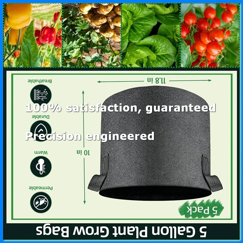 

5 Pcs Grow Bags 5 Gallon Plant Grow Bags Multi-Purpose Nonwoven Fabric Pots with Handles,Outdoor Garden Plant Pots-ELEC