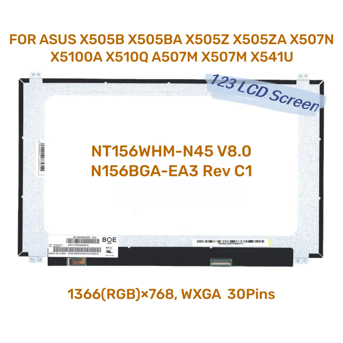 

ЖК-экран 15,6 дюйма с отверстиями для винтов для ASUS X505B X505BA X505Z X505ZA X507N X5100A X510Q A507M X507M X541U NT156WHM-N45