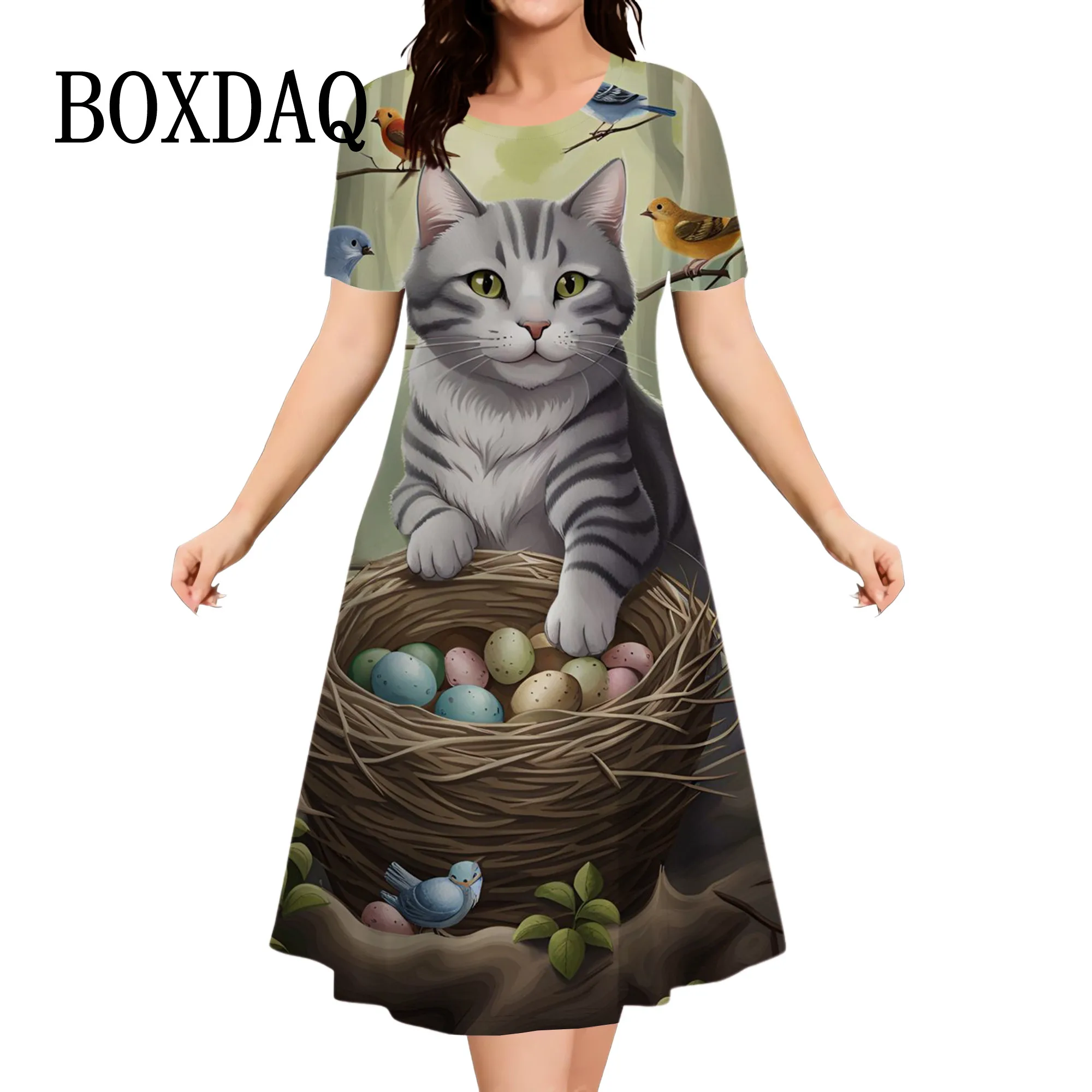 Women's 3D Graphic Animal Cat Dress Short Sleeve 3D Print Summer Dress Casual Daily Holiday Cute Loose A-Line Dress Sundress New