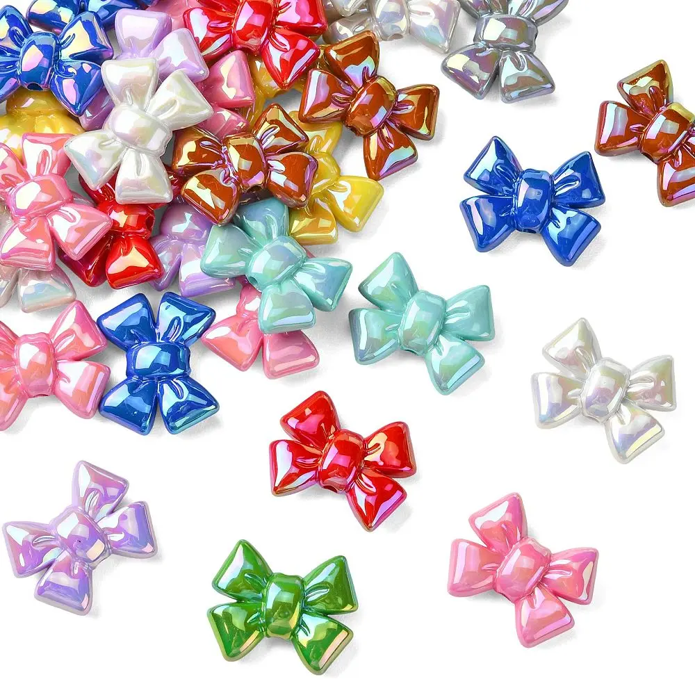KitBeads 40pcs Shiny Bowknot Acrylic Beads Mixed Color AB Iridescent Bow Beads for DIY Jewelry Making Bracelet Necklace Crafts