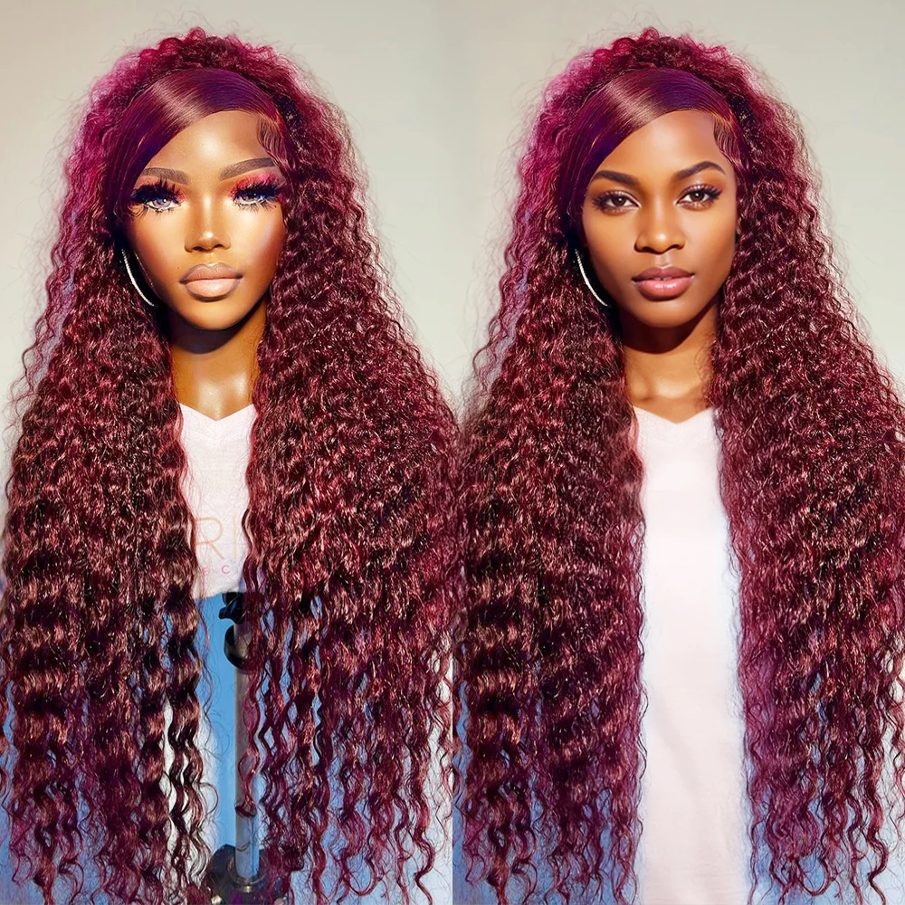 99J Burgundy Glueless Human Hair Curly 7x5 Lace Closure Wigs Red Colored 13x4 Lace Frontal Wigs Pre Cut Human Hair Ready To Wear