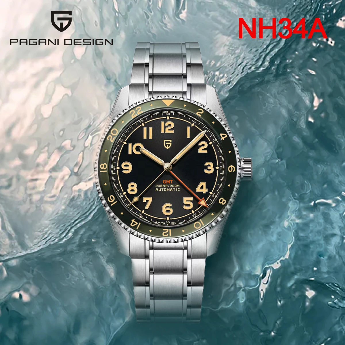 

Pagani Design 2024 New NH34A Men's GMT Automatic Mechanical Watch Top grade Sapphire Stainless Steel Diving 20Bar Luminous C3 BG