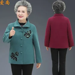 2022 Spring and Autumn Grandma's Woolen Female Coat 60 to 80 Years Old Mother's Medium-Length Middle-aged and Older Women's Coat