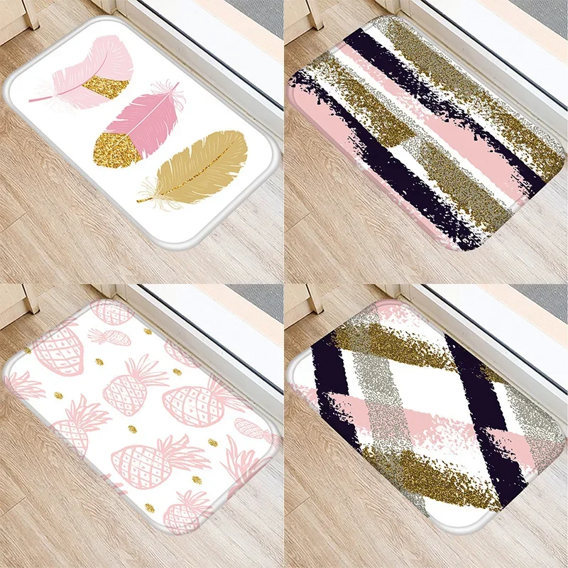 Pink Feather Anti-Slip Door Mat Colorful Floor  Bathroom Kitchen Entrance   Living Room Bedroom  Home Decor Rug