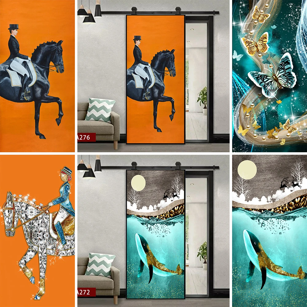 

Europe Style 3D Door Stickers Self-adhesive Waterproof PVC Luxury-light Design Home Door Wallpaper Full Cover Art Mural Decor