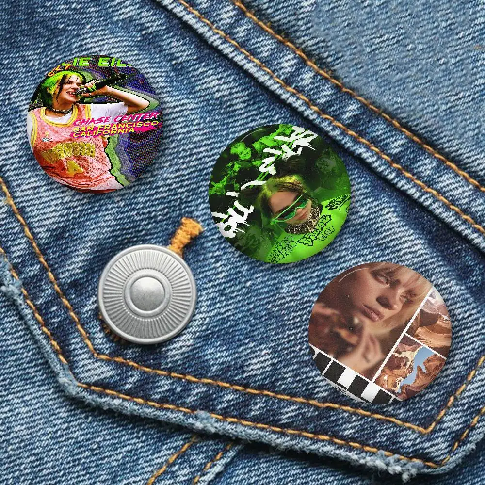 Broche de hojalata de cantante b-billie e-ilish, botón personalizado de Anime, broche de escuela antigua, insignia de Collar de dibujos animados, regalo de joyería para seguidores