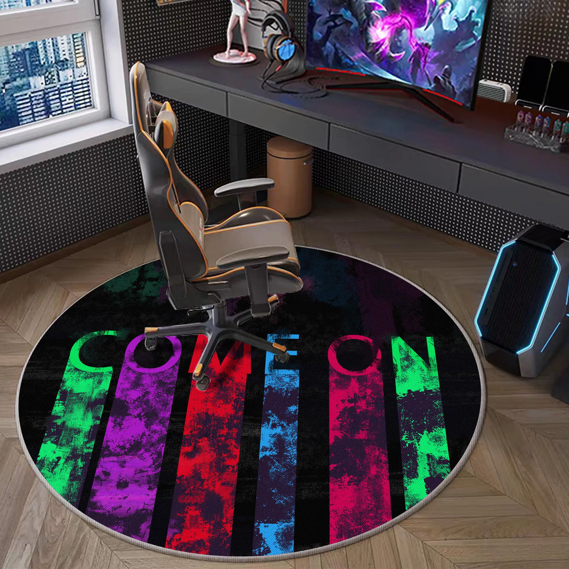 Cool Neon Paint Splatter Lettering Round Rug Cyber Style Gradients Swivel Chair Desk Protector Mat
