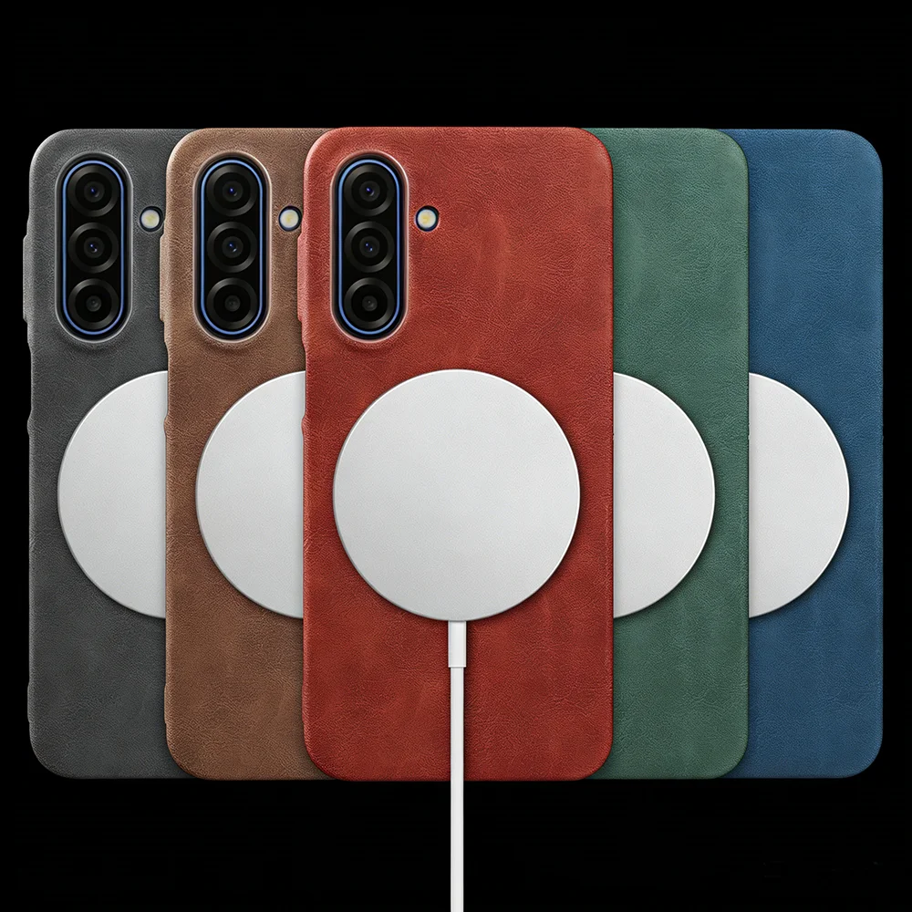 

For Magsafe Skin Leather Case For Samsung Galaxy A17 F17 A55 A56 A26 A14 A16 A15 A72 A53 A54 A35 S25 Plus Phone Back Cover Case