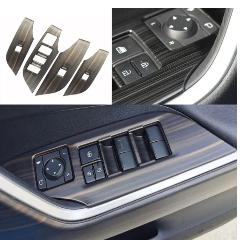 For Toyota RAV4 2019 2020 2021 2022 2023 Sticker Door Window Glass Panel Armrest Lift Switch Button Carbon Fiber Trim Frame 4PCs