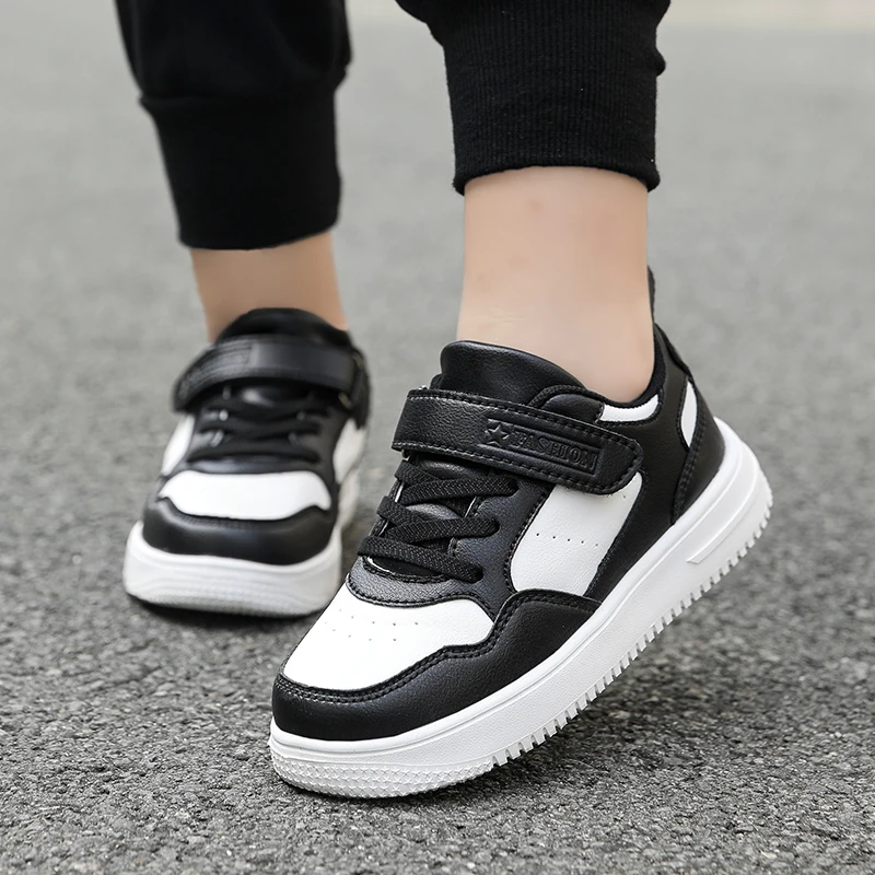 Kinder Sneaker Jungen Freizeitschuhe Schwarz Leder Flache Studenten Wanderschuhe Rutschfeste Mädchen Leichte Sport Tennisschuhe – Detail 15